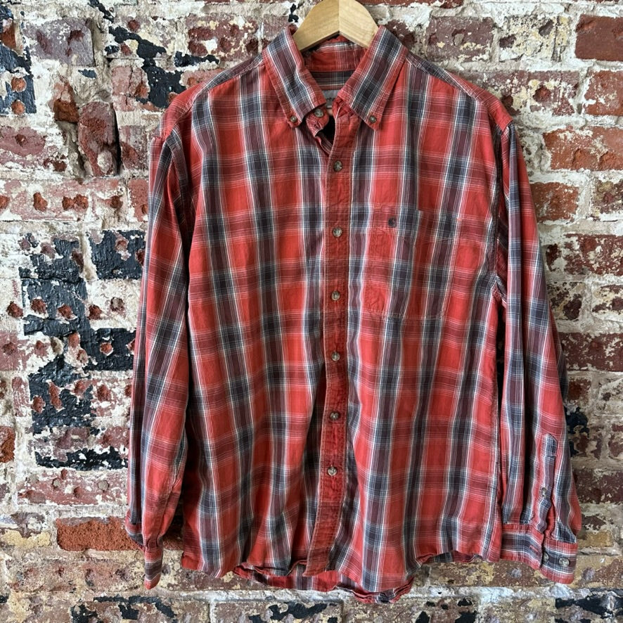 Carhartt S252 TEC Long Sleeve Mens Shirt Large Button Up Burnt Orange Plaid