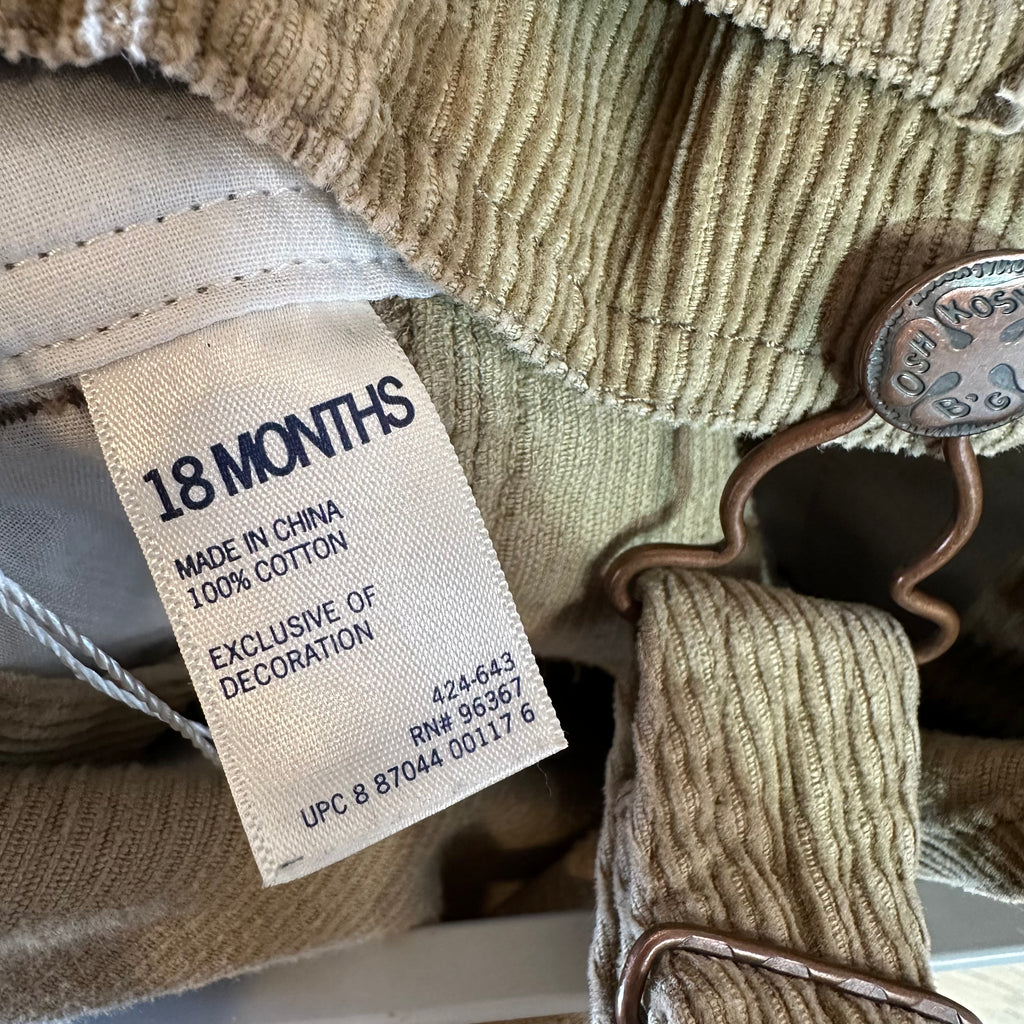 Oshkosh Corduroy Baby Toddler Overalls 18 months 18M Tan