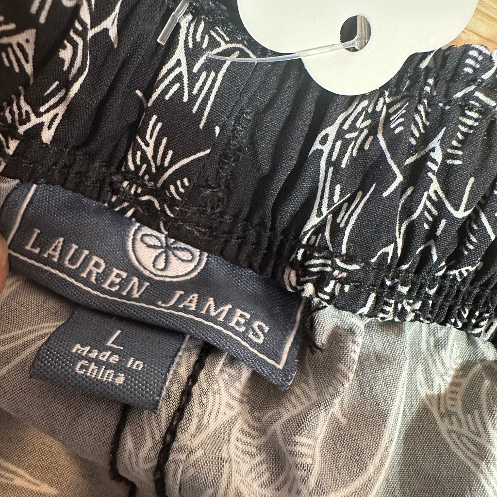 Lauren James Swim Shorts Womens Large Black Pull On Casual Pineapple Drawstring