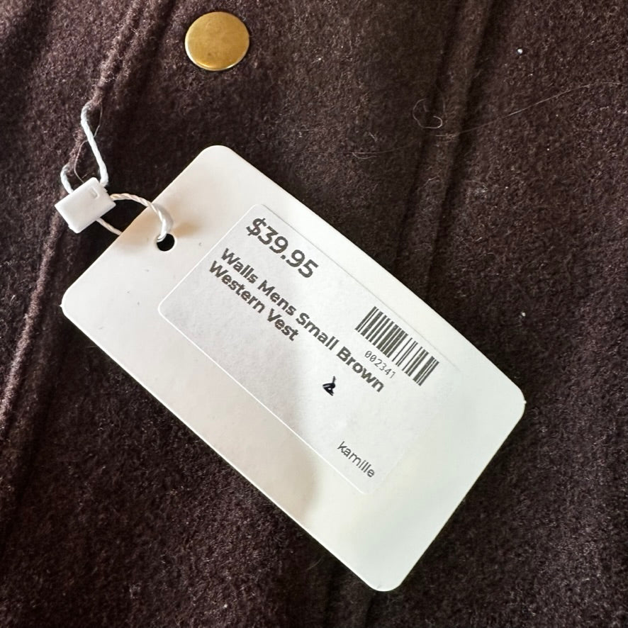 WALLS Western Snap Zip Closure Vest Mens Sz Small Fleece Cowboy