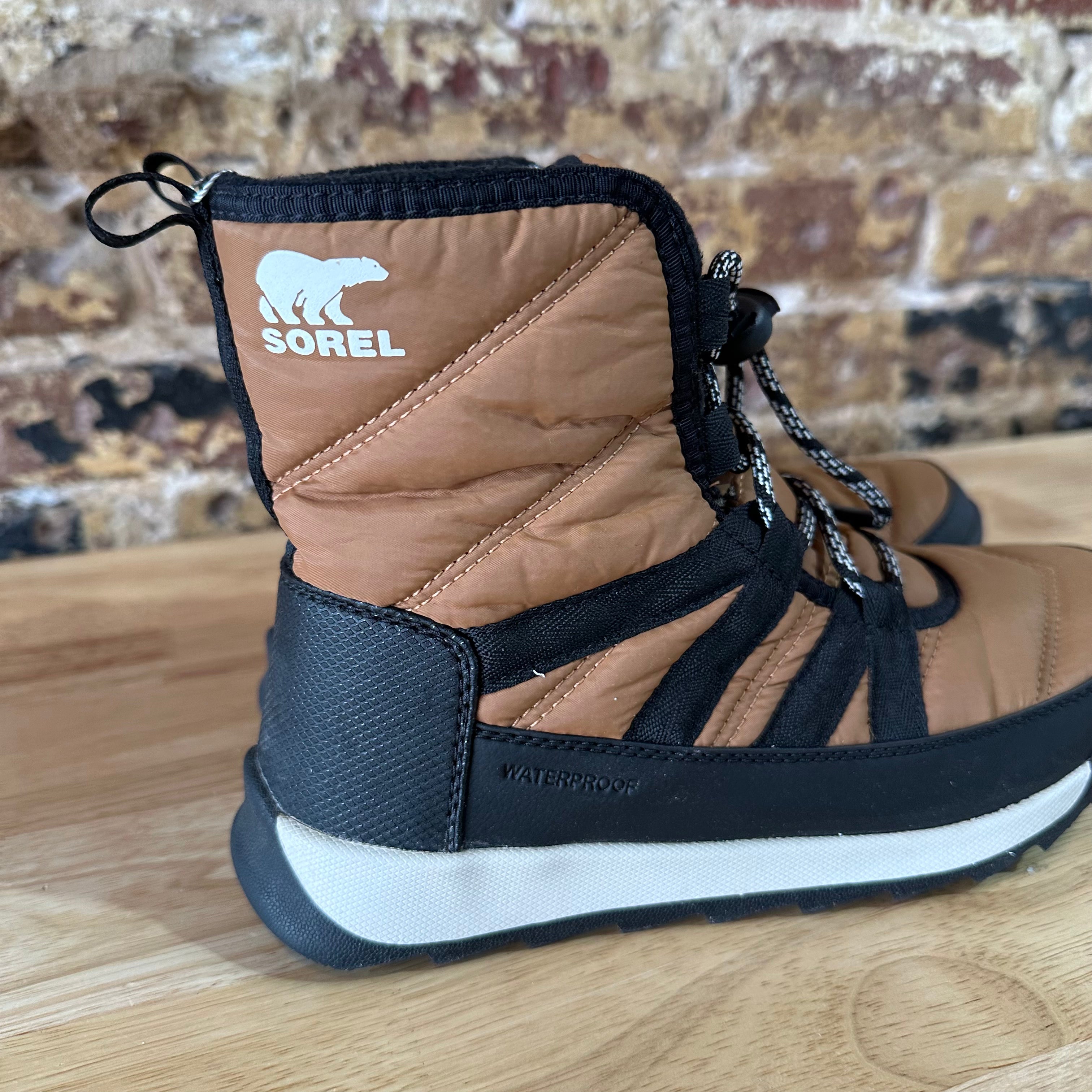 Sorel Whitney II Short Elastic Lace Winter Boots Waterproof Elk Womens 5 Brown