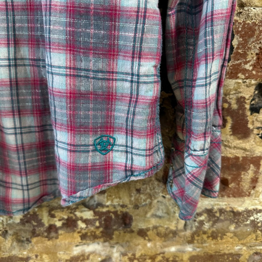 Ariat Womens Shirt Long Sleeve Snap Button Front Plaid Western Print Medium