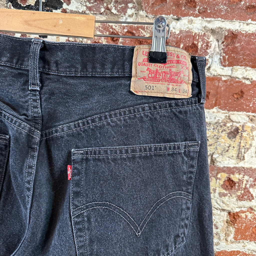 Levis 501 Mens 36x34 Denim Black Straight Leg Jeans