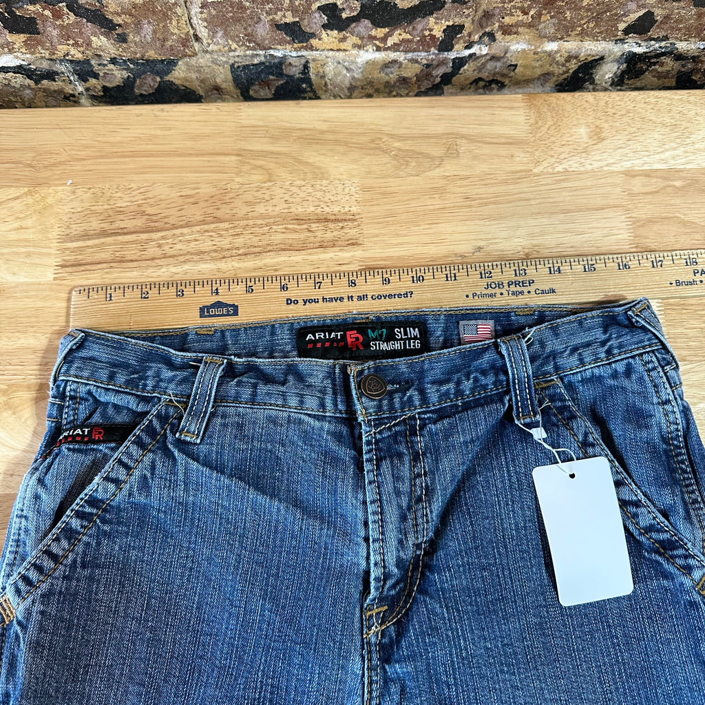 Ariat FR Jeans Men's 35x23.5 M7 Slim Straight Blue denim *HEMMED