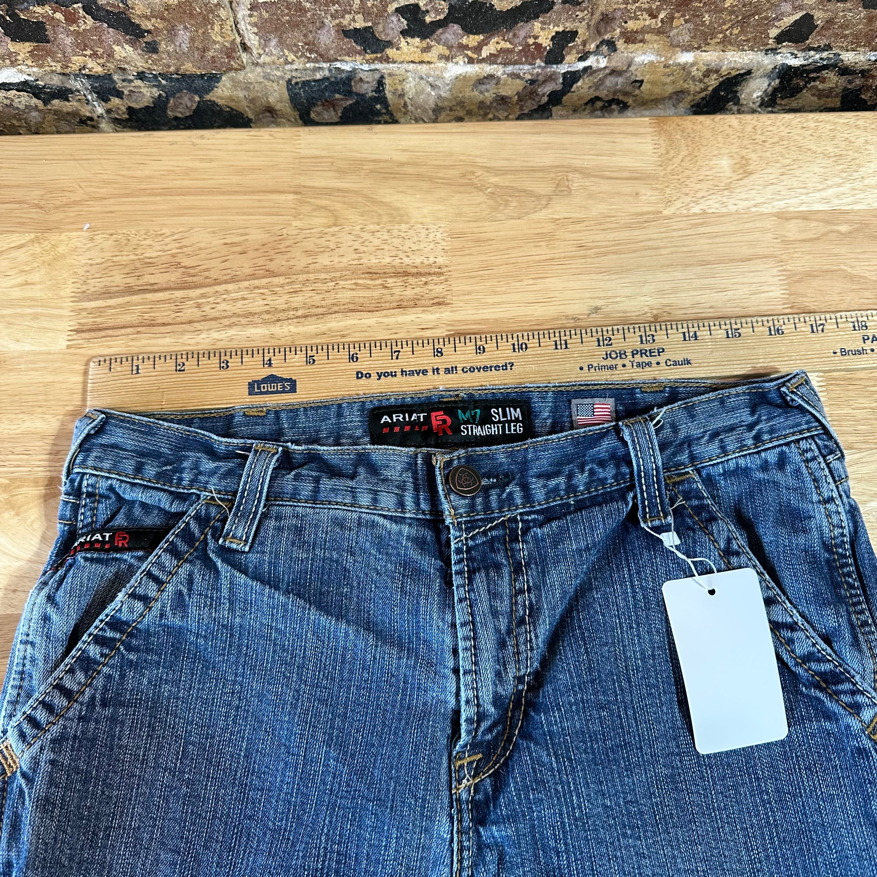 Ariat FR Jeans Men's 35x23.5 M7 Slim Straight Blue denim *HEMMED