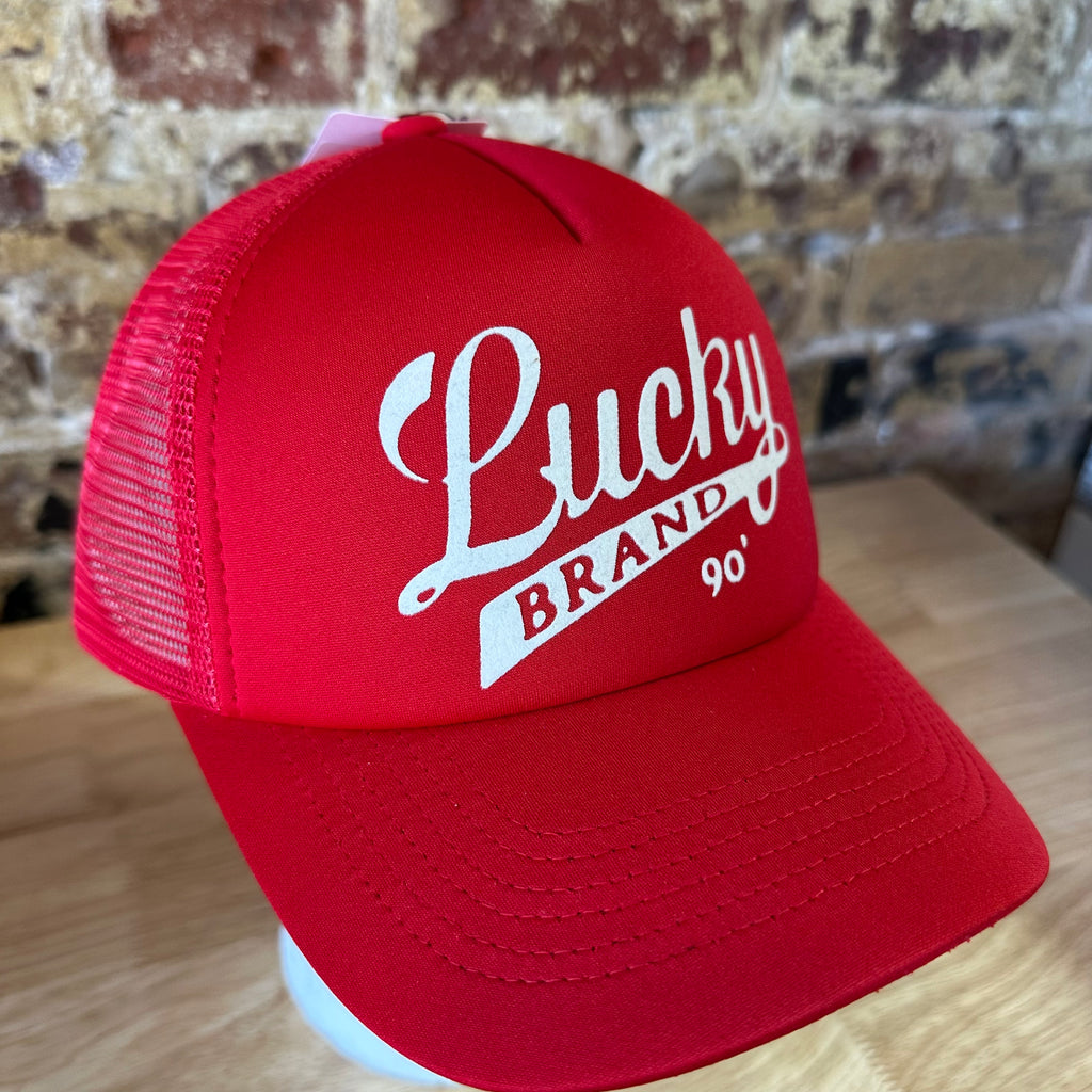 Lucky Brand Red Trucker Hat SnapBack Y2K NEW