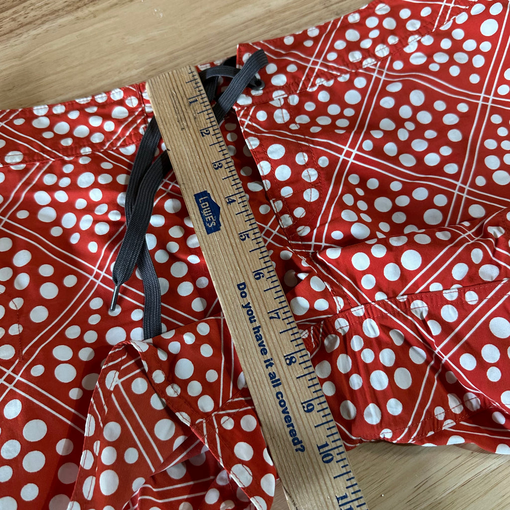 Patagonia Wavefarer Board Shorts Womens 10 Red Polka Dot Mid Rise Skim boarding