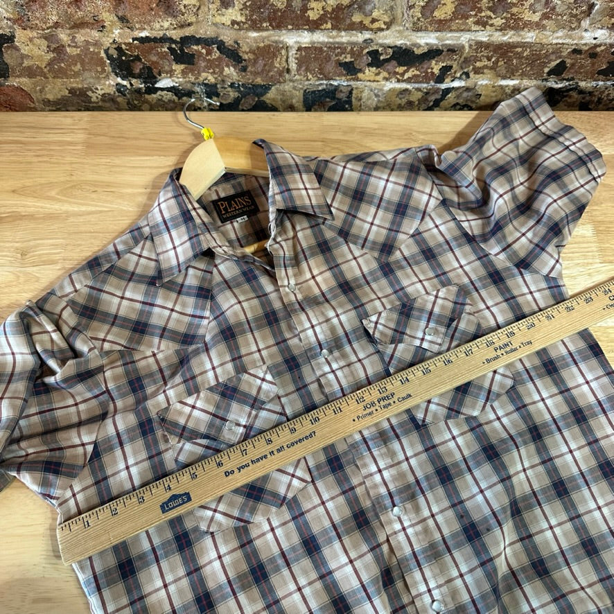Plains Button Up Shirt Mens Medium Western Short Sleeve