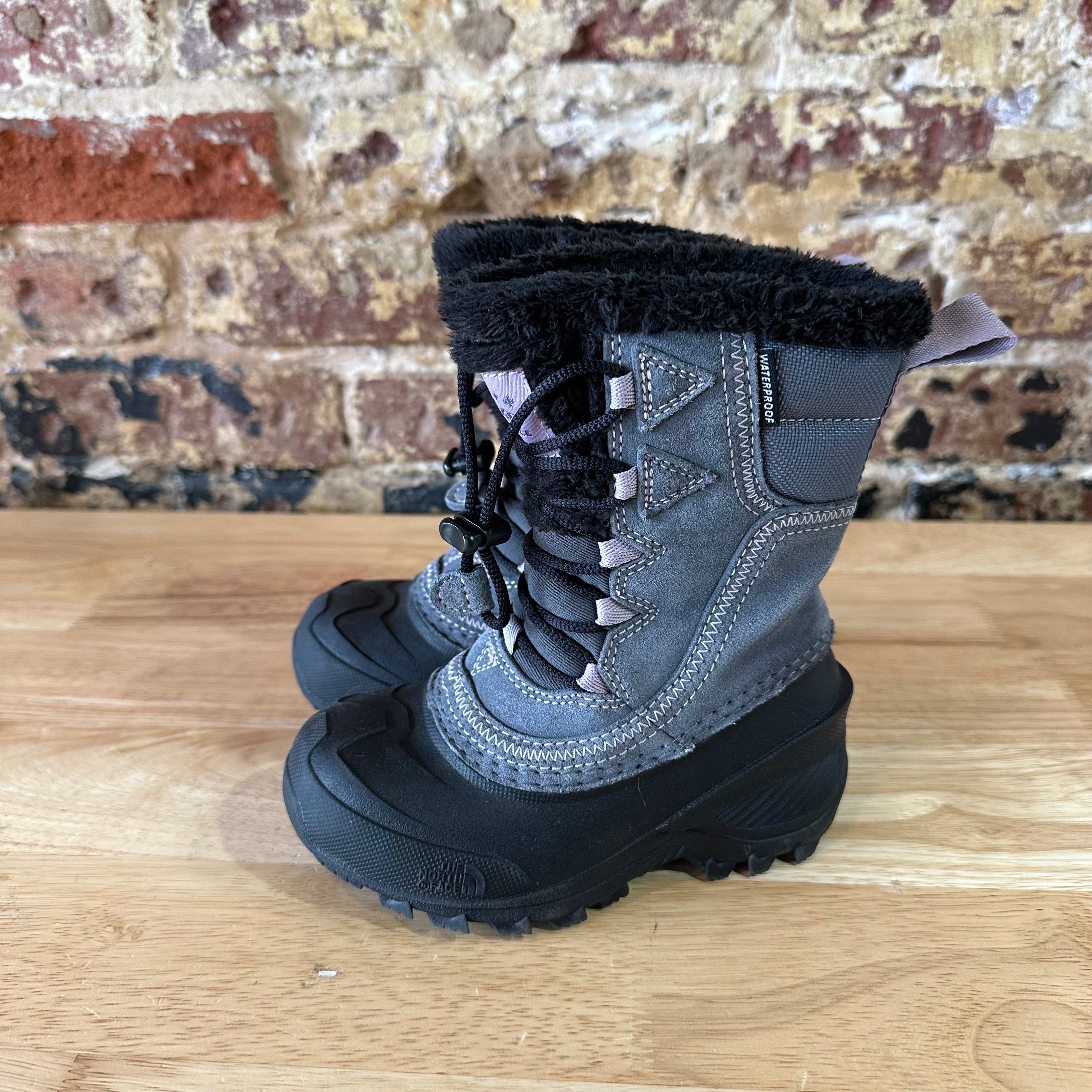 The North Face Snow Winter Boots Girls size 10 Gray Black Waterproof