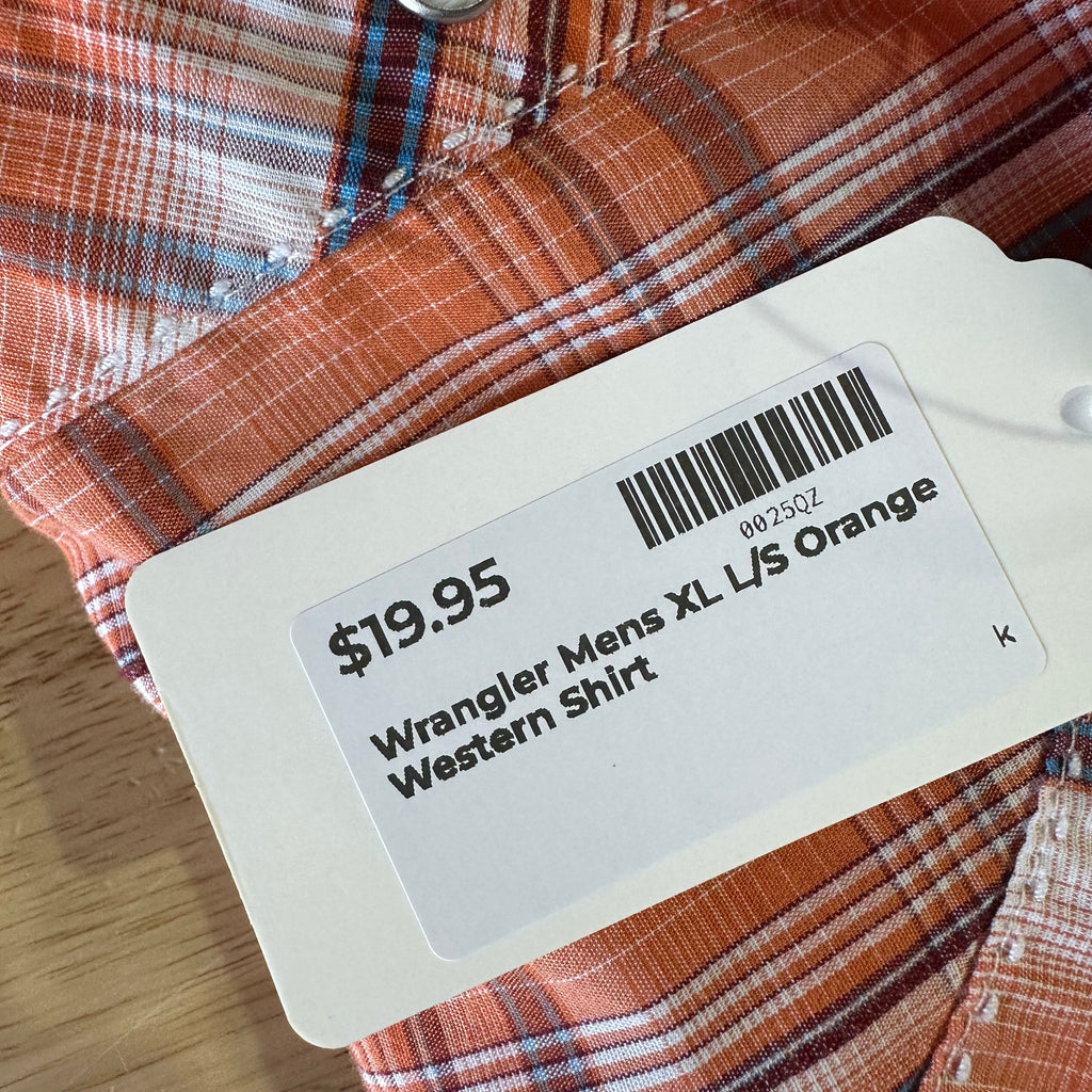 Wrangler Shirt Mens XL Long Sleeve Button Pocket Rockabilly Western Snap Orange