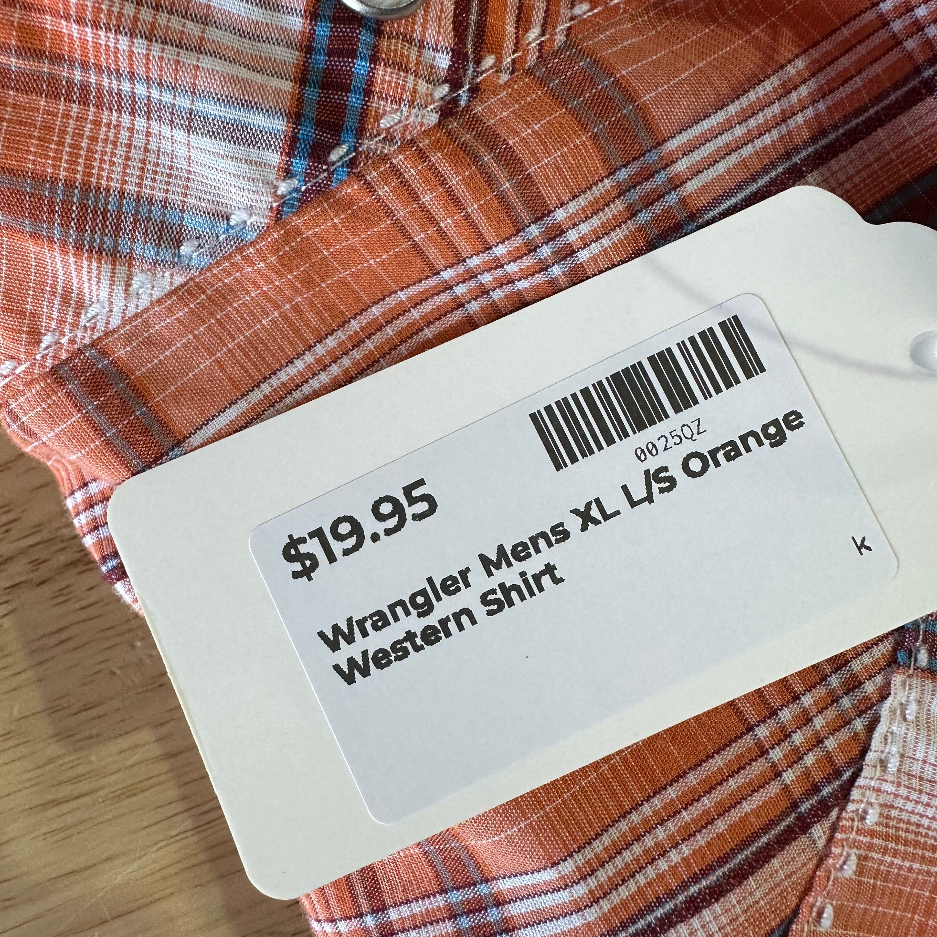 Wrangler Shirt Mens XL Long Sleeve Button Pocket Rockabilly Western Snap Orange
