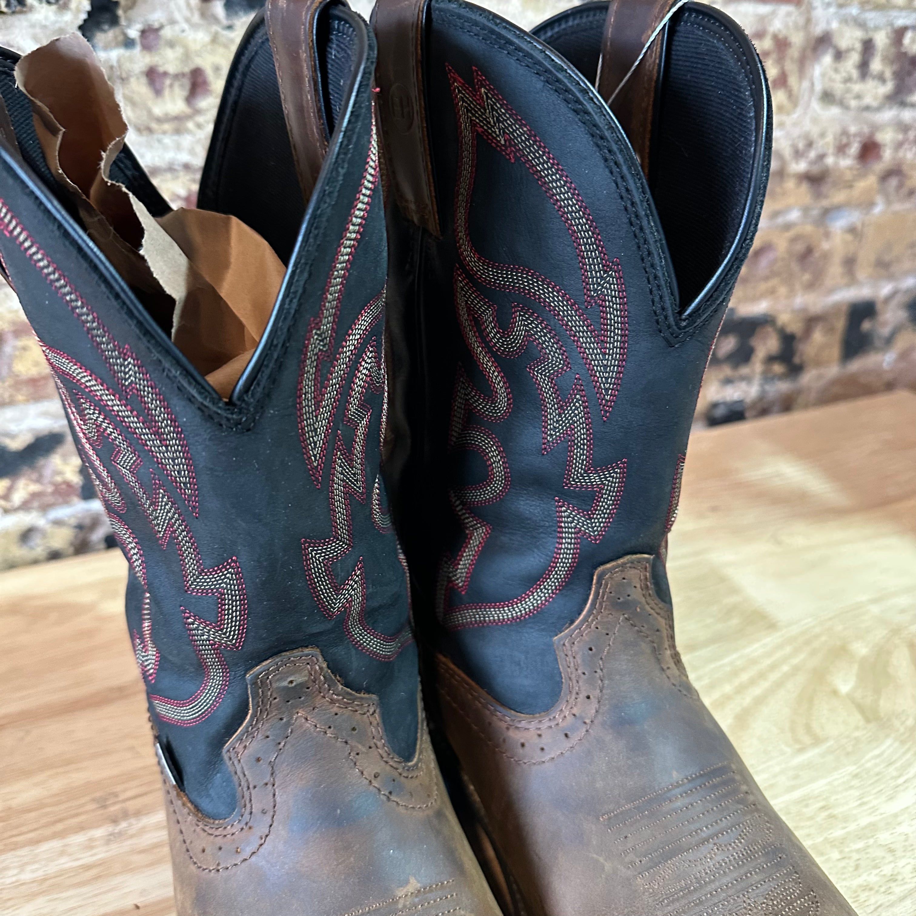 Justin WK4337 Mens Brown Black Leather Waterproof Comp Toe Work Boots Sz 10 D