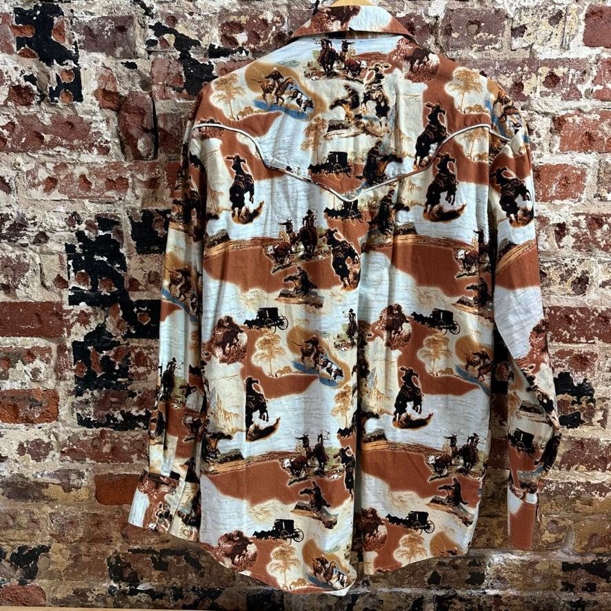 VTG Wrangler Men's Large Horse Print Western Shirt