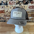 Ariat Mens Gray Brown Logo Patch Adjustable Snapback Cap Hat NEW