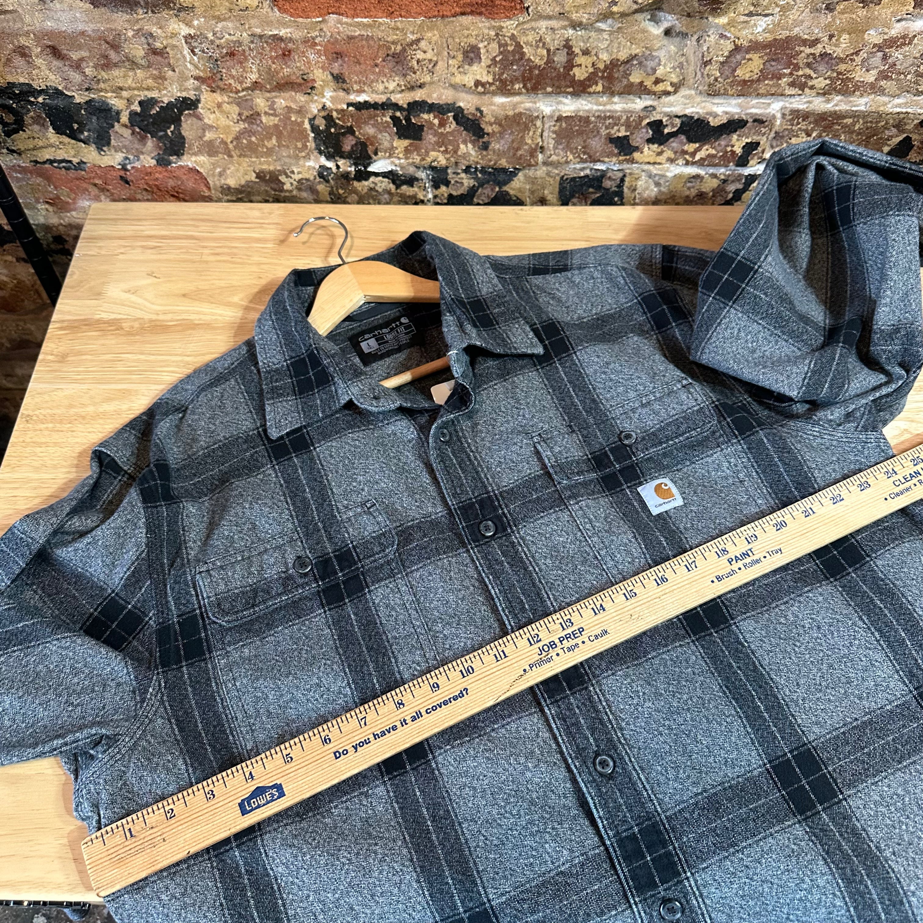 Carhartt Mens Large Tall Gray Black Flannel