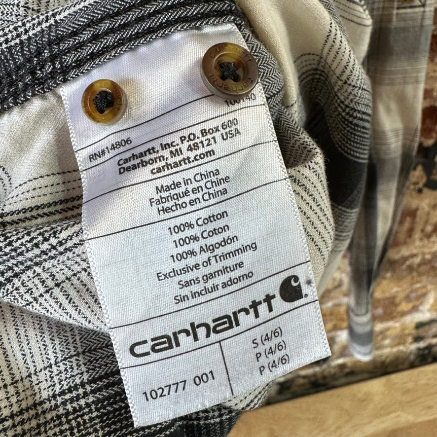 Carhartt Womens Small Button Shirt long Sleeve Button Up Workwear Black plaid