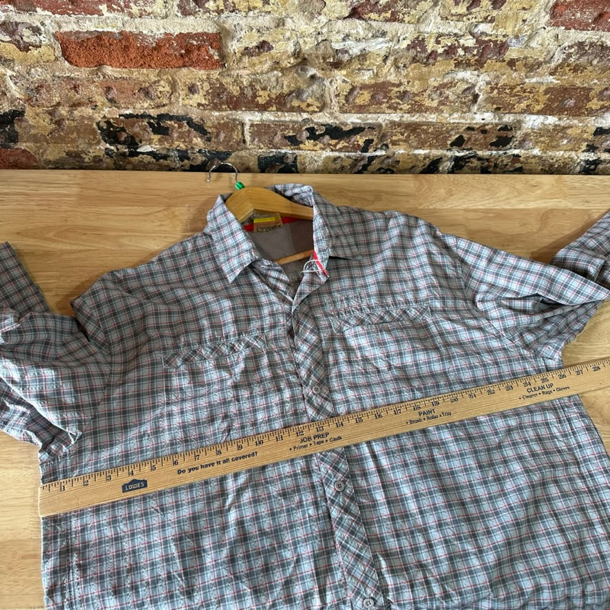 Cabela's Shirt Mens XL Long Sleeve Button Vented Gray Plaid Outdoor