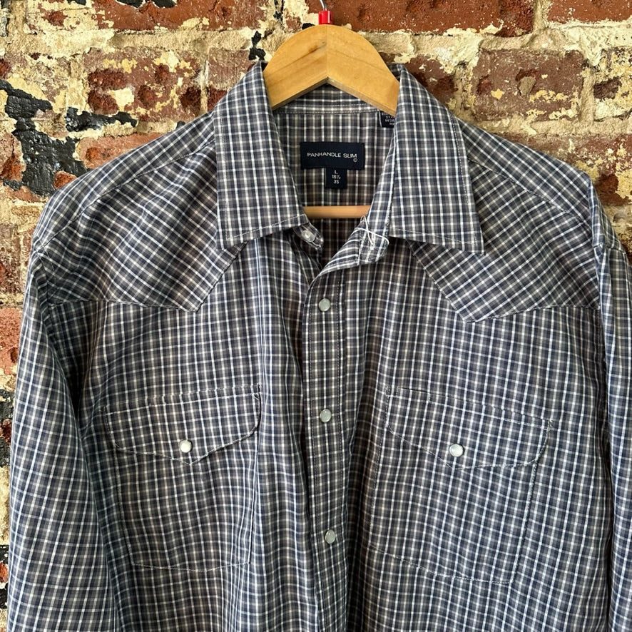 Panhandle Slim Large Shirt Button Down Long Sleeve Blue Western Gray Plaid