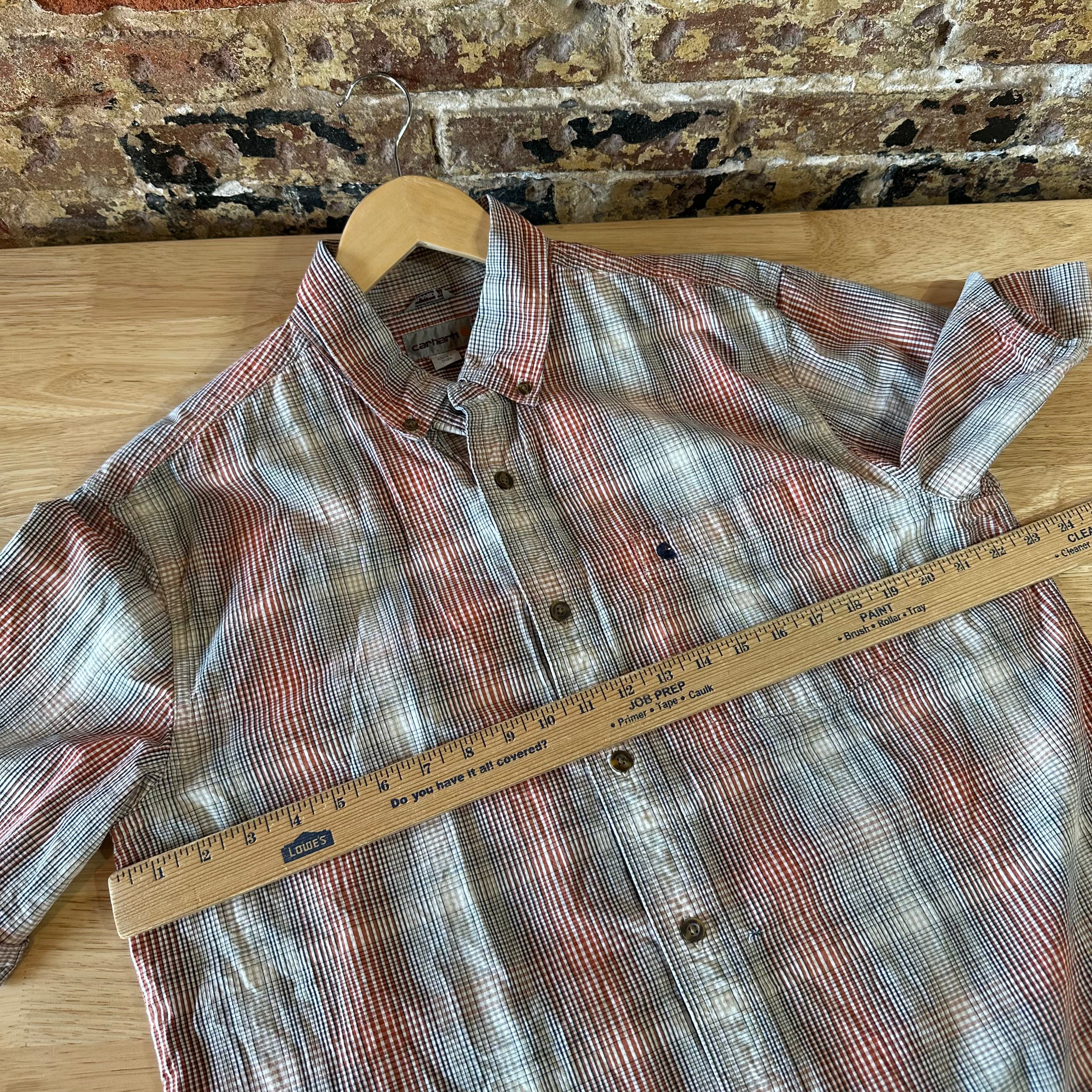 Carhartt shirt button up Short Sleeve Work Shirt Red Plaid Casual Mens Large