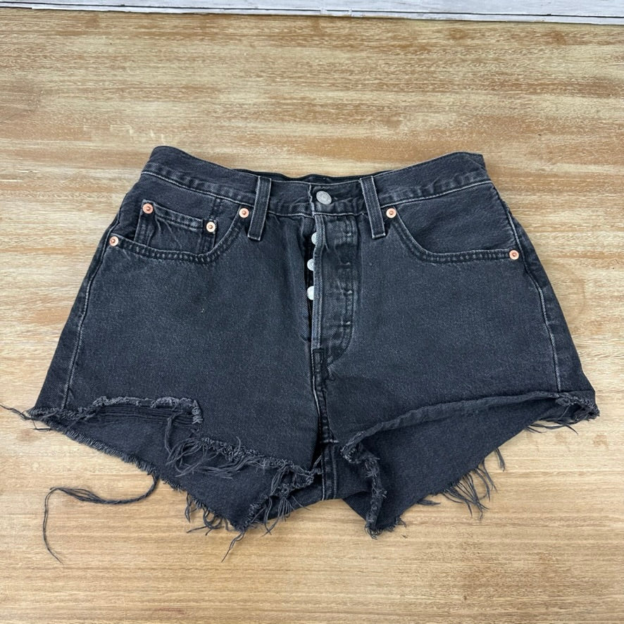 Levi's Cut Off Denim Black Jean Shorts Womens 27 Distressed - 28x2"