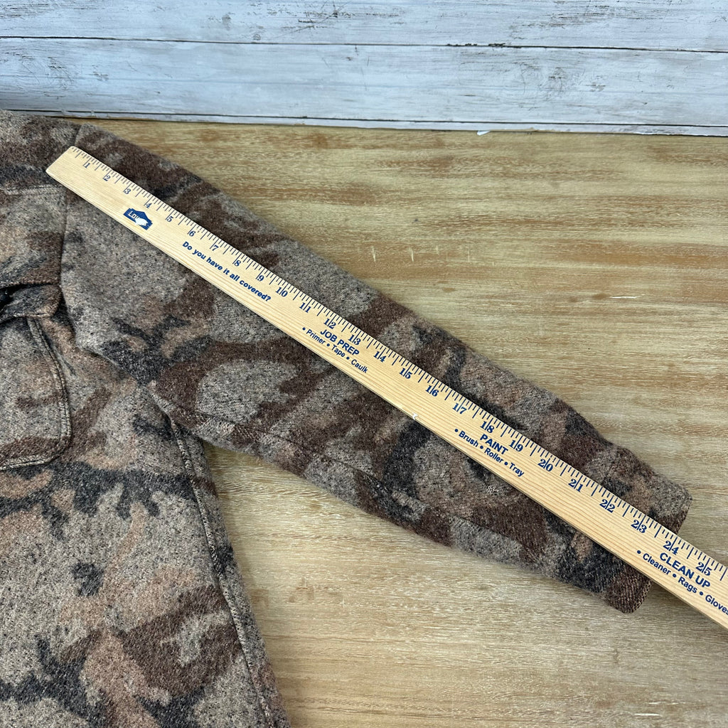 Vintage Sleeping Indian Designs Wool Camo Zip Up Jacket Made In USA Sz 2XL