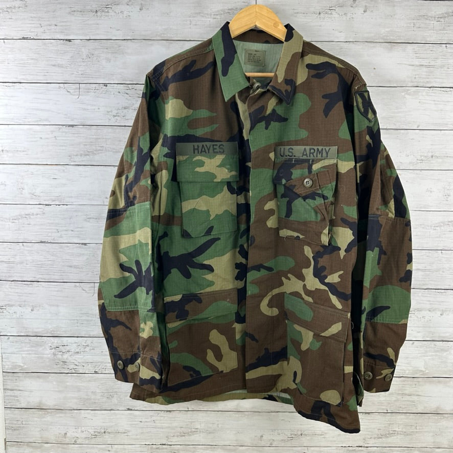US Army Jacket Mens Medium Long Woodland Combat Coat Shirt
