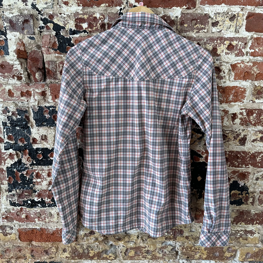 Stio Pearl Snap Button Up Shirt Women’s Size Small Pink Gray Plaid Long Sleeve