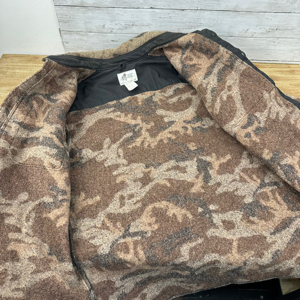 Vintage Sleeping Indian Designs Wool Camo Zip Up Jacket Made In USA Sz 2XL