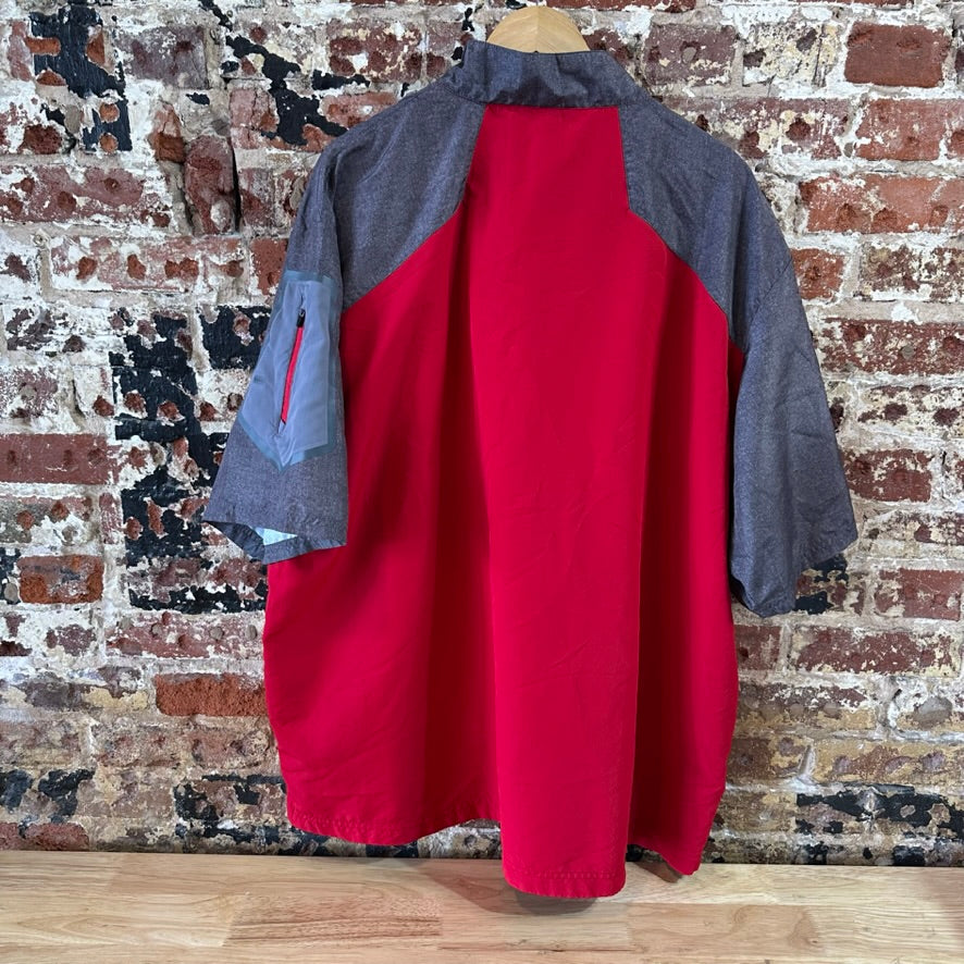 Holloway Warm Up Jacket Shirt 1/4 Zip Men's Red Gray 3XL Pockets short sleeve