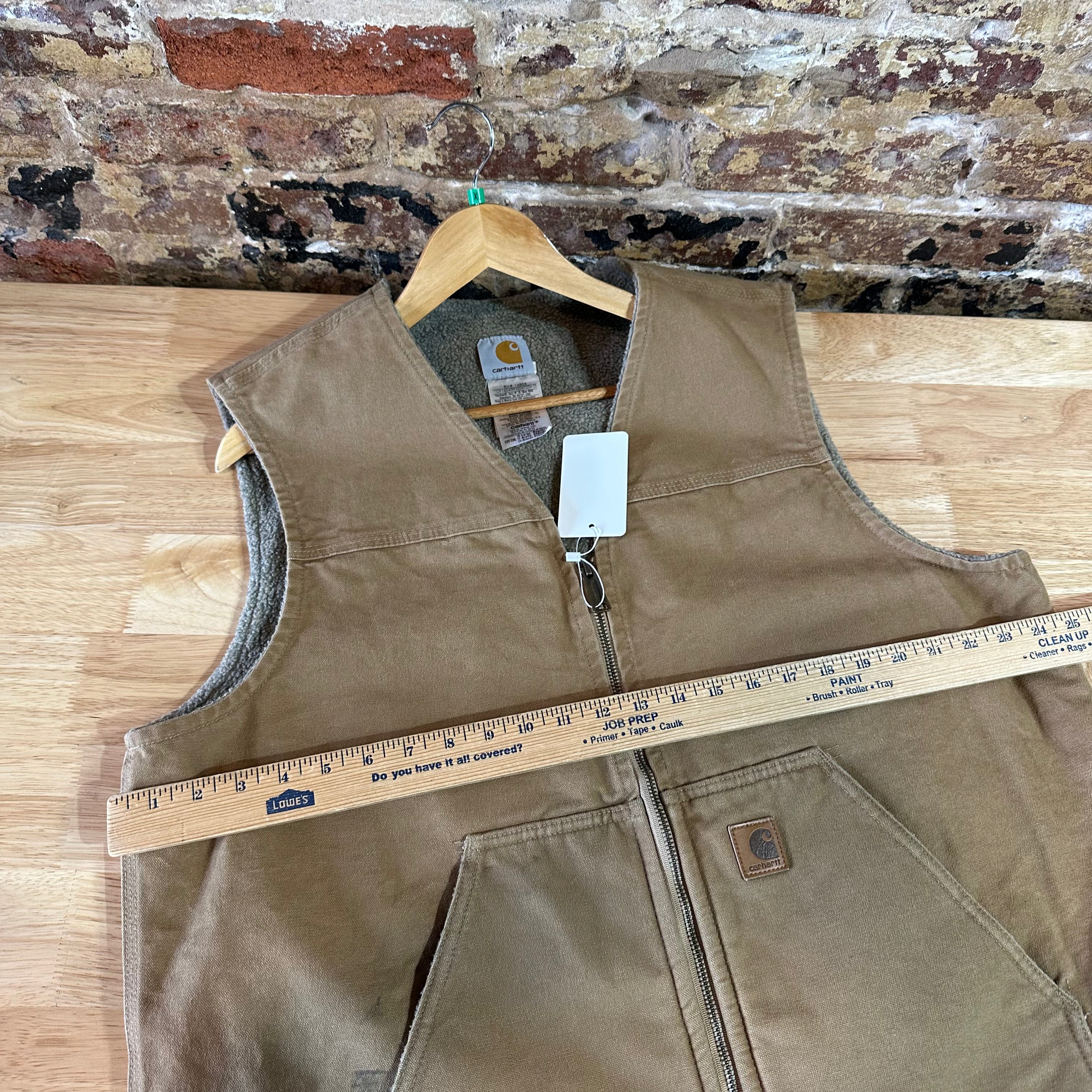 Carhartt Vest Mens XL Tan Canvas Sherpa Lined Workwear Barn Chore
