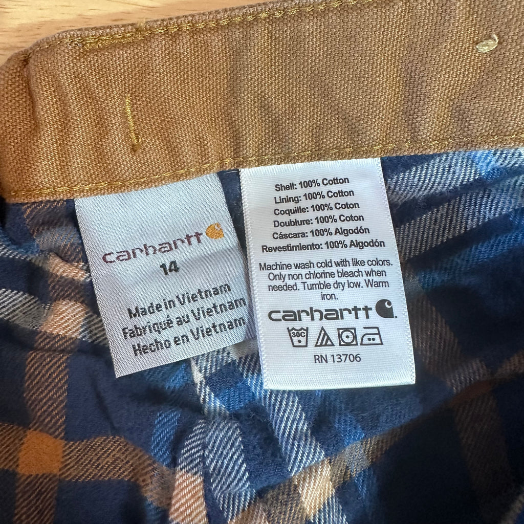 Carhartt Flannel Lined Brown Pants Boys 14
