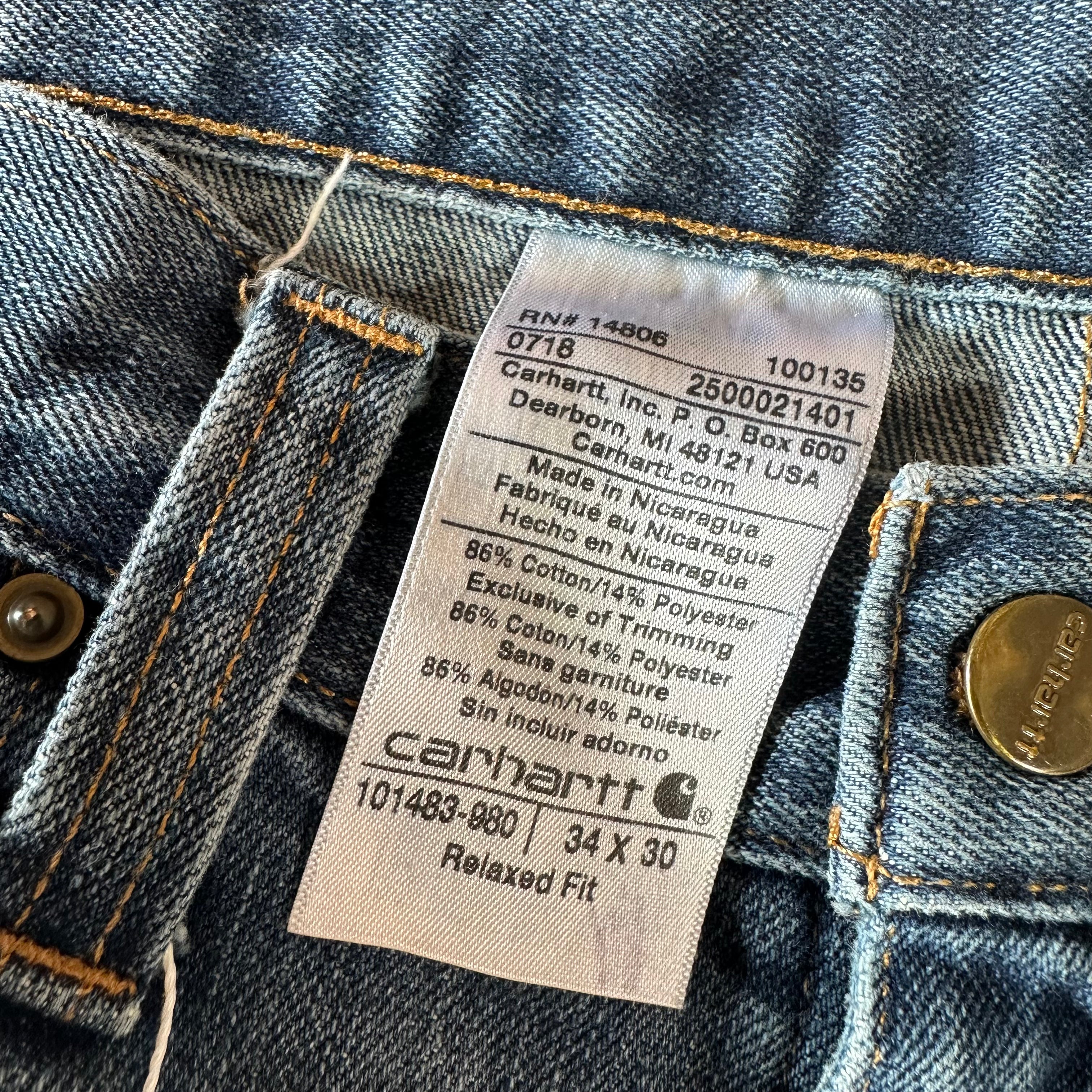 Carhartt Mens 34x30 Blue Jeans