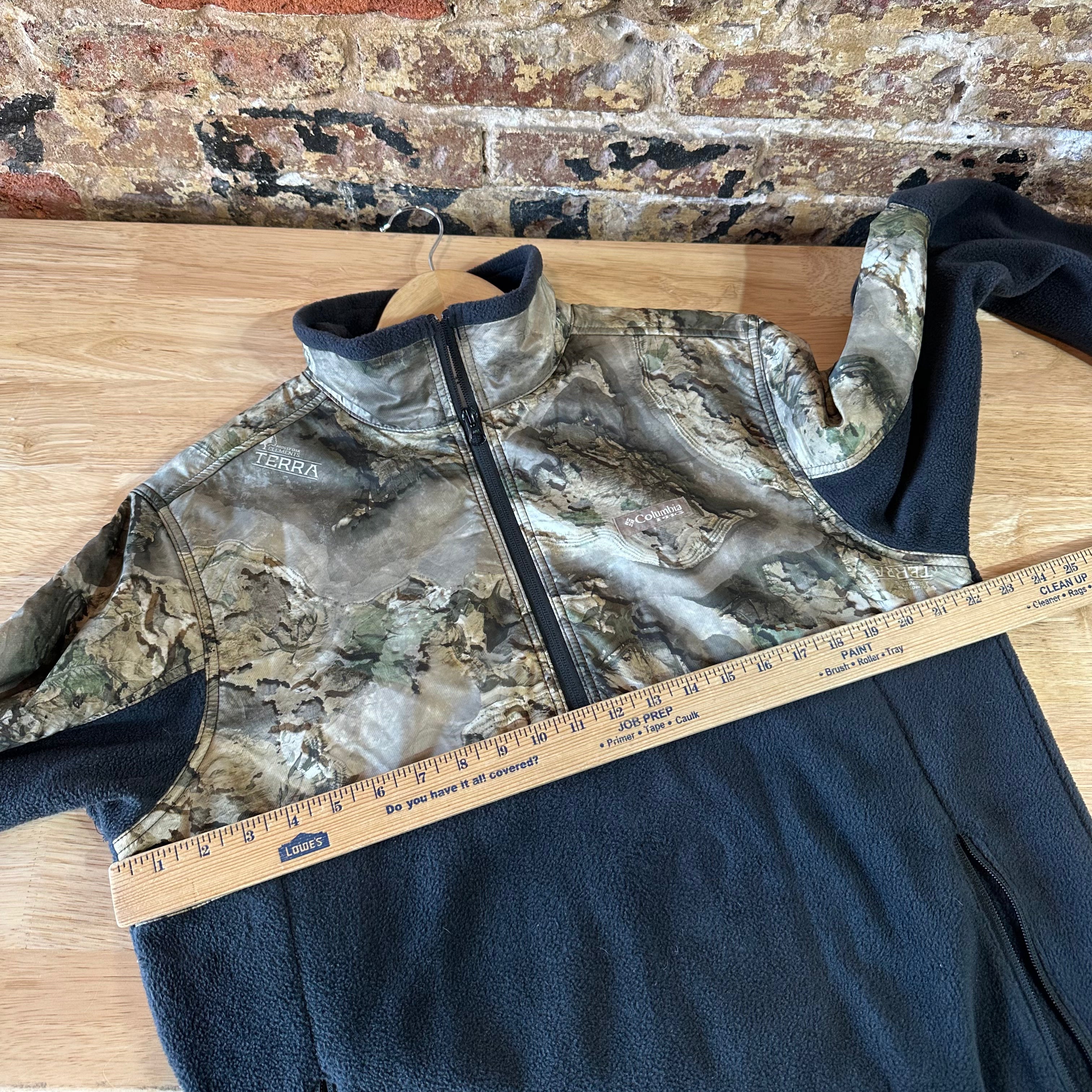 Columbia Sweater Mens Medium Camo Mossy Oak Terra Fleece PHG Hunt Pullover Black