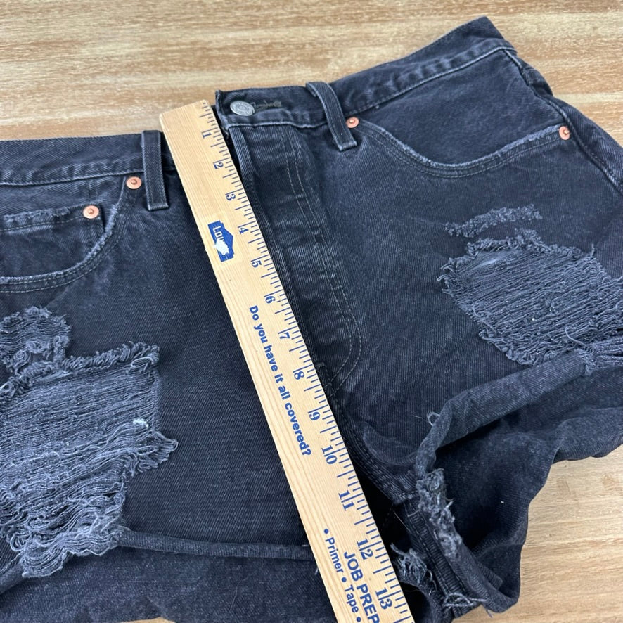 Levi's Cut Off Denim Black Jean Shorts Womens 32 Distressed - 33x2"