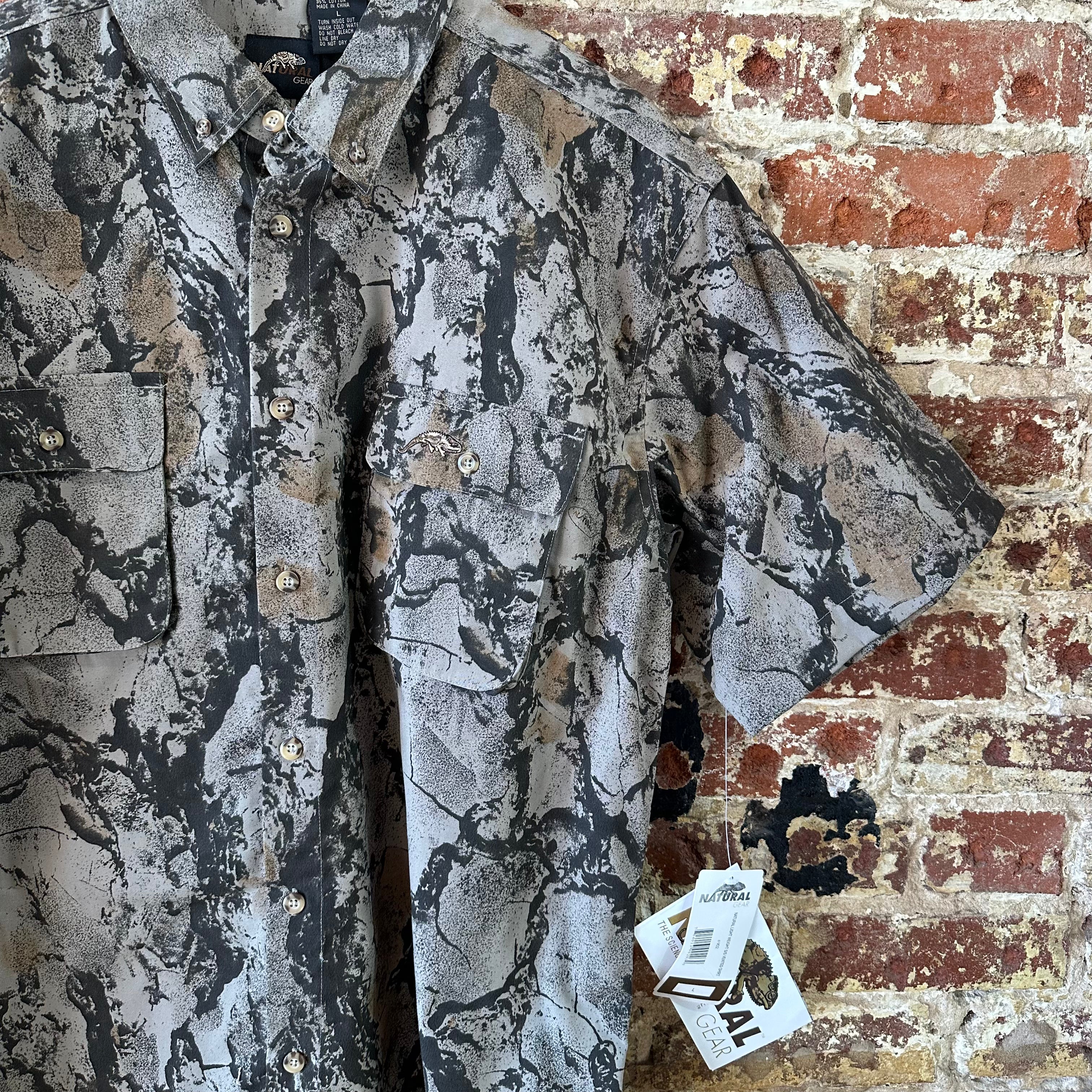 Natural Gear Shirt Men Large Brown Green Camo Hunting Button Up Short Sleeve NEW