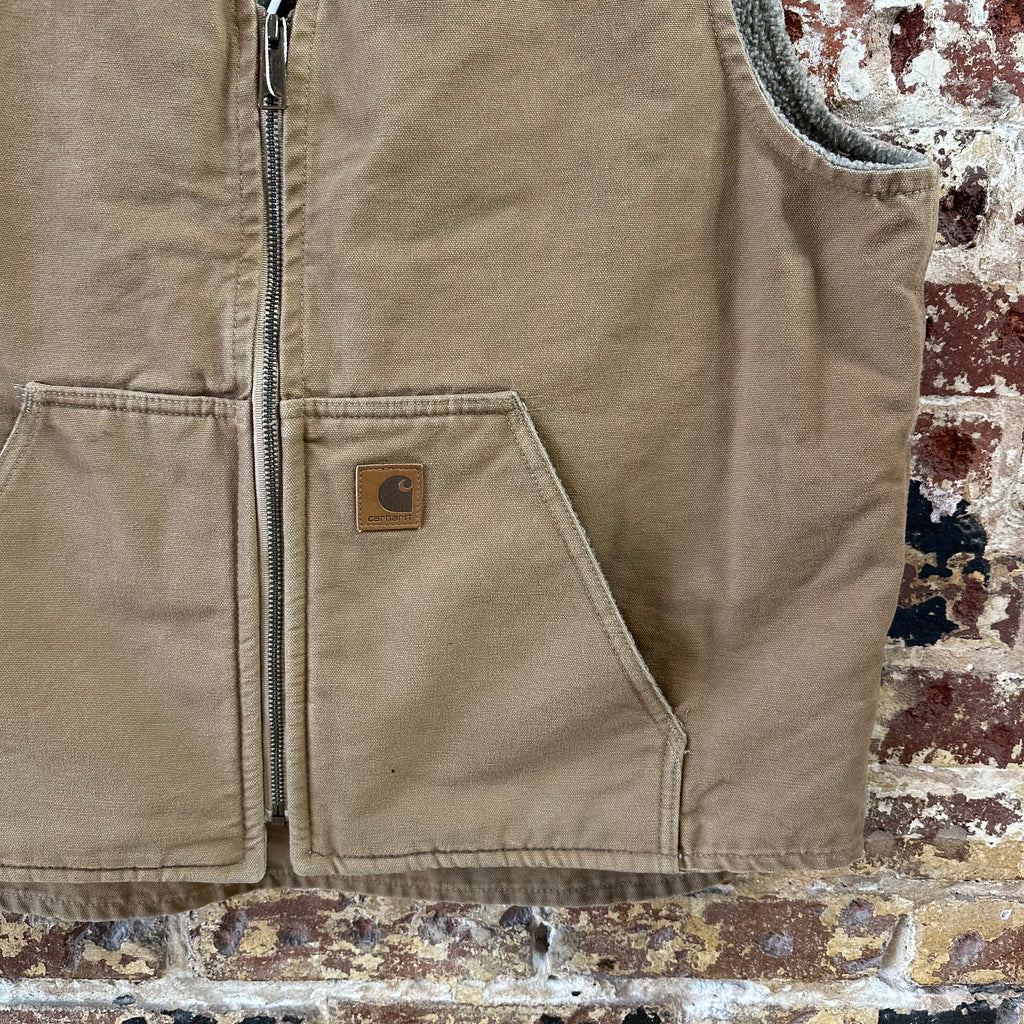 Carhartt Vest Mens XL Tan Canvas Sherpa Lined Workwear Barn Chore