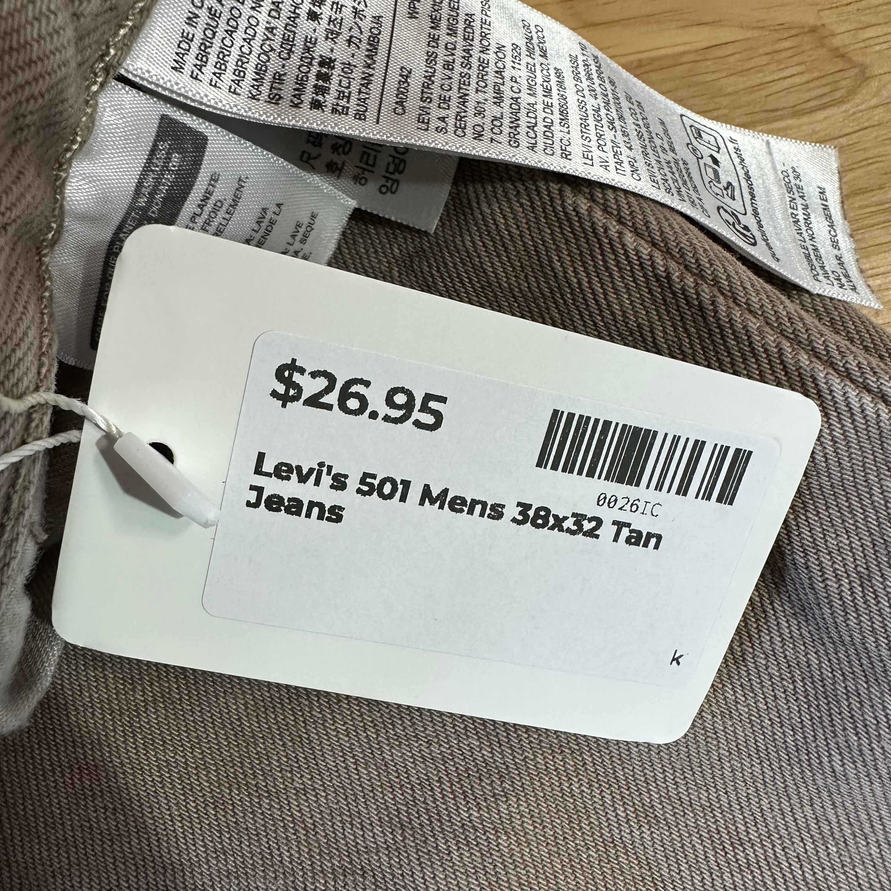 Levi's 501 Mens 38x32 Tan Jeans