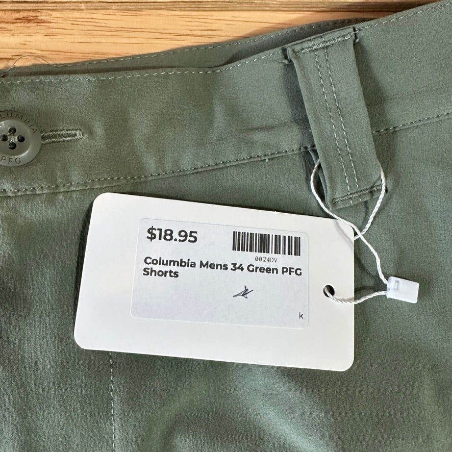 Columbia PFG Shorts Mens 34 Green Fishing Outdoor Hiking 9" inseam