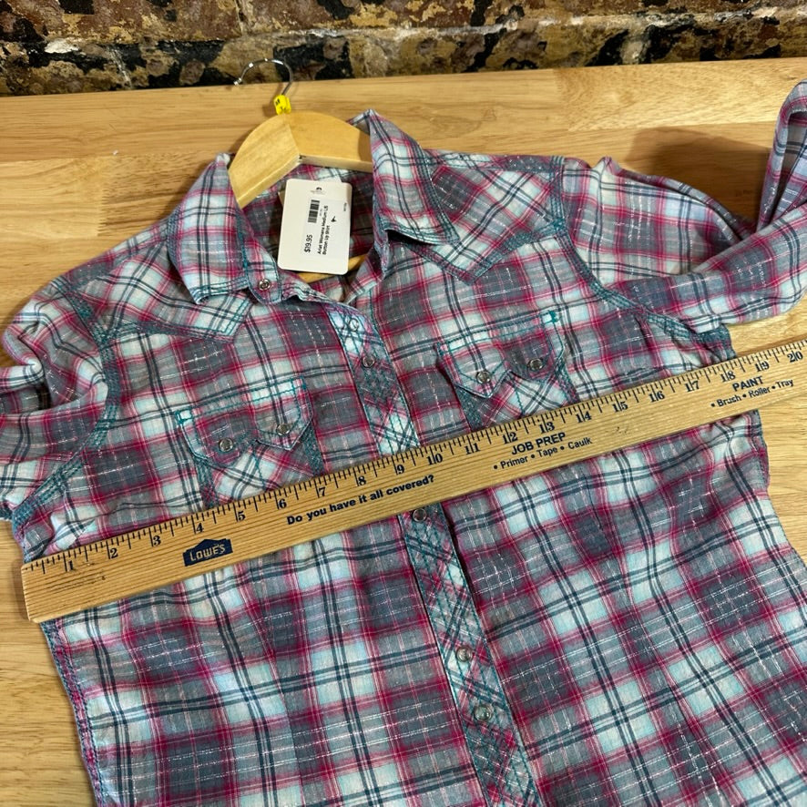 Ariat Womens Shirt Long Sleeve Snap Button Front Plaid Western Print Medium