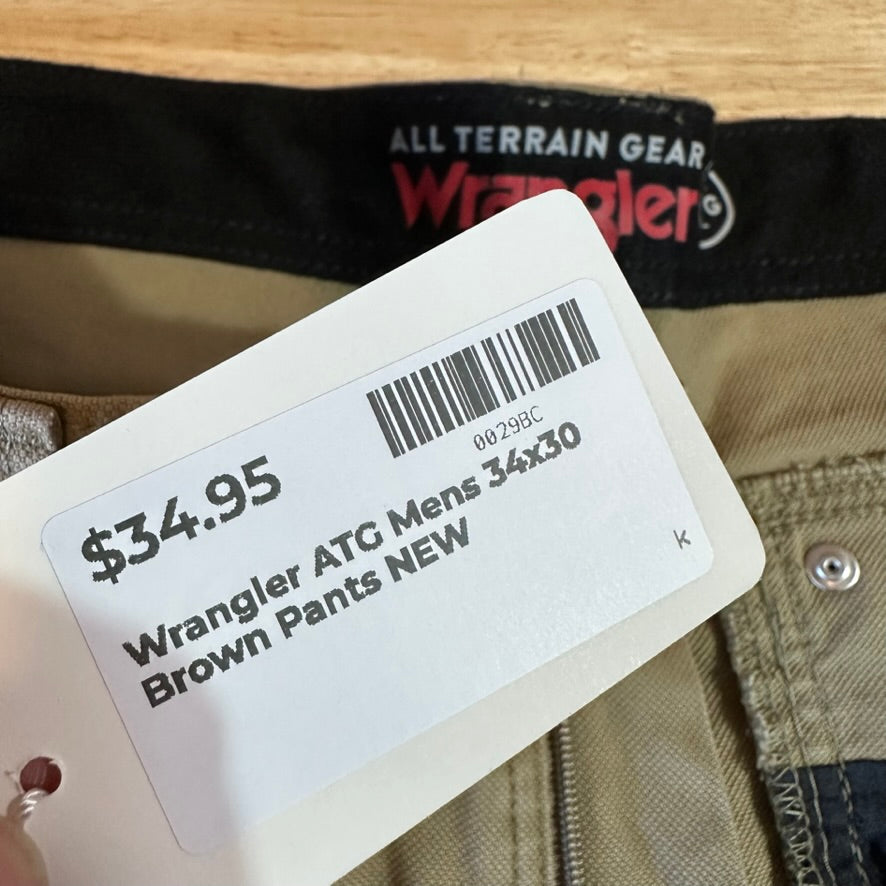 Wrangler ATG Mens 34x30 Brown Pants NEW