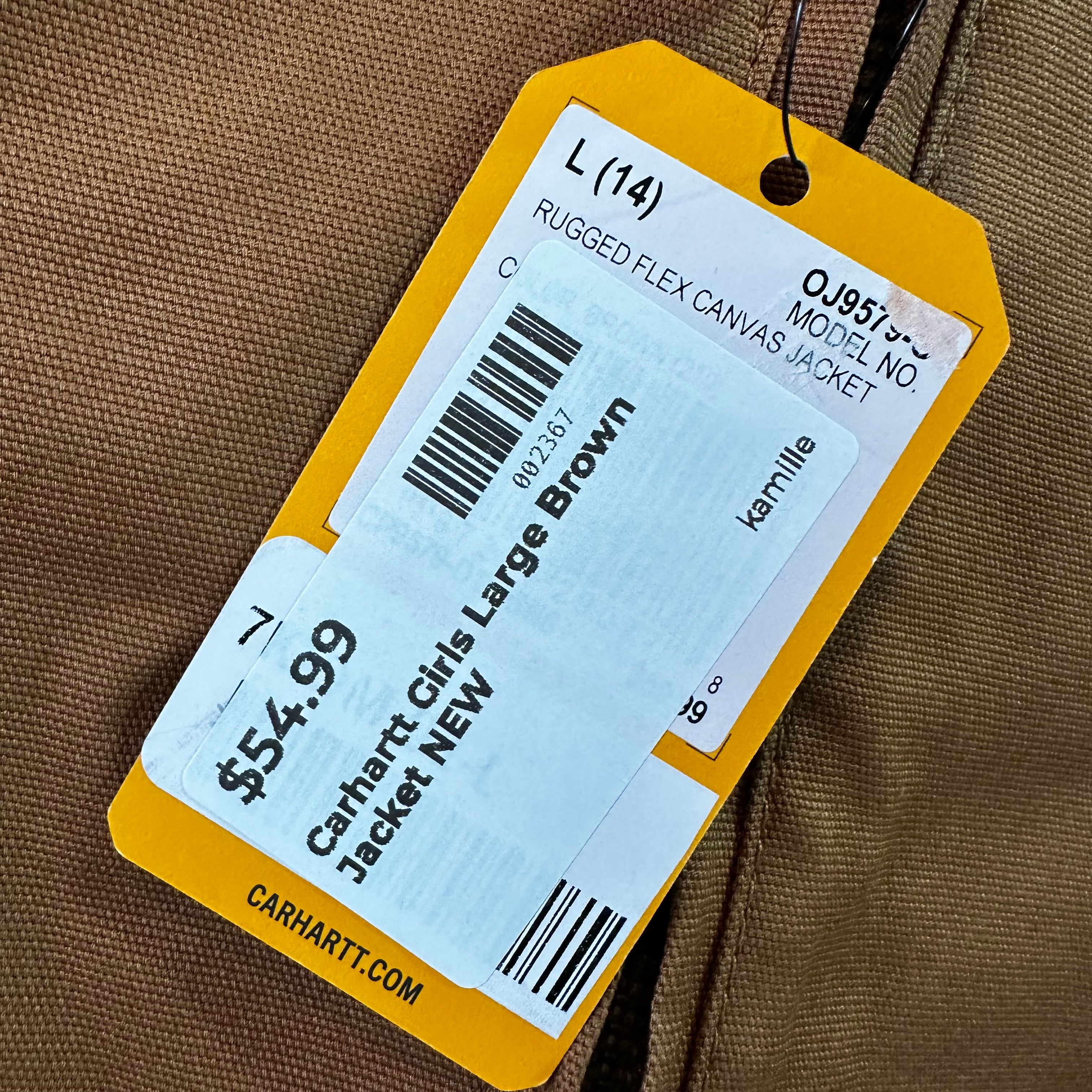 Carhartt Jacket Youth Girls Large (14) Rugged Flex Canvas Bomber Coat NEW Brown