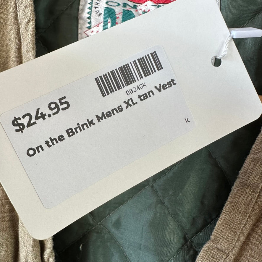On The Brink Vest 90’s Vintage Fishing Hunting Utility Cargo Mens XL Tan
