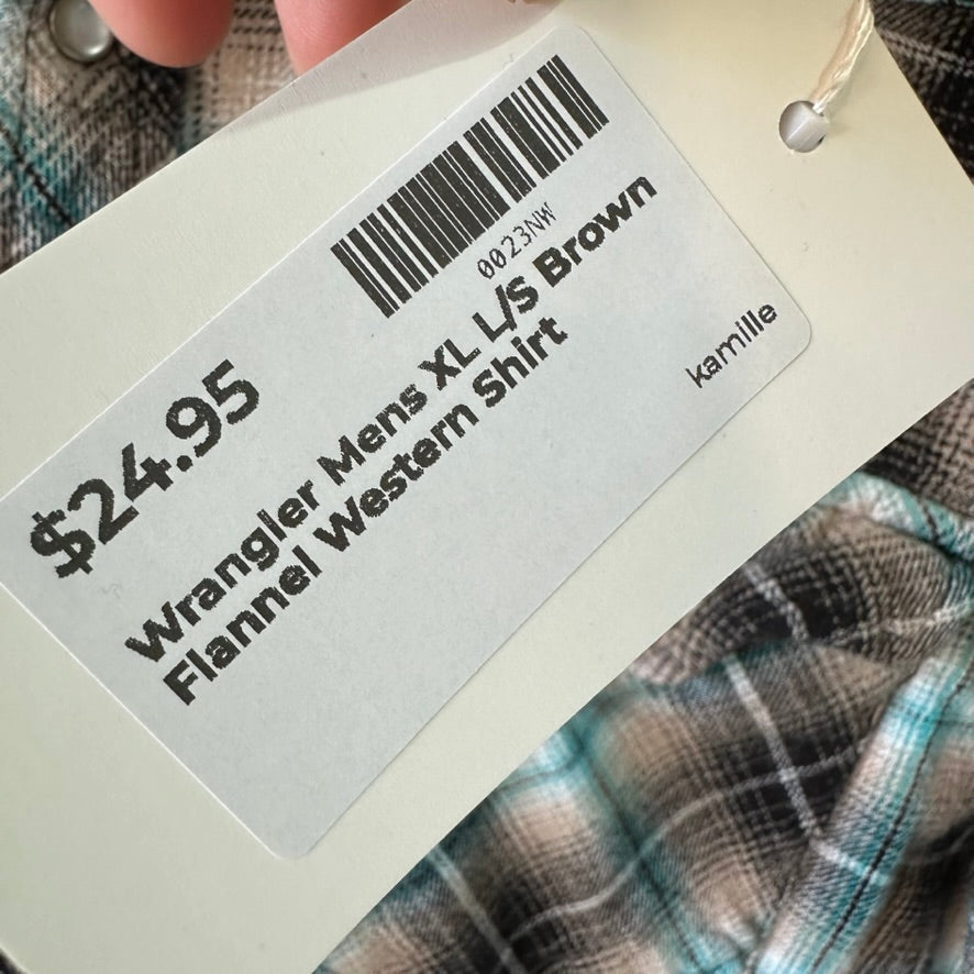 Wrangler Wrancher Flannel Shirt Mens XL Pearl Snap Button Long Sleeve Plaid