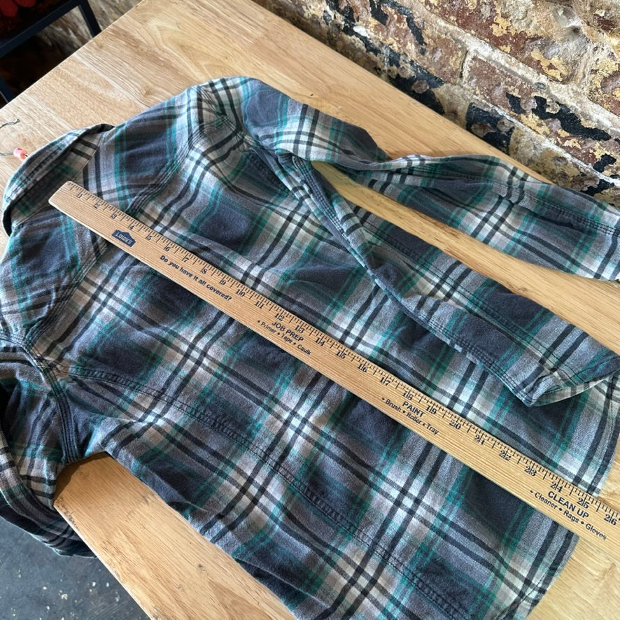 Carhartt Womens Small Button Up Flannel Shirt Gray Green Plaid long sleeve