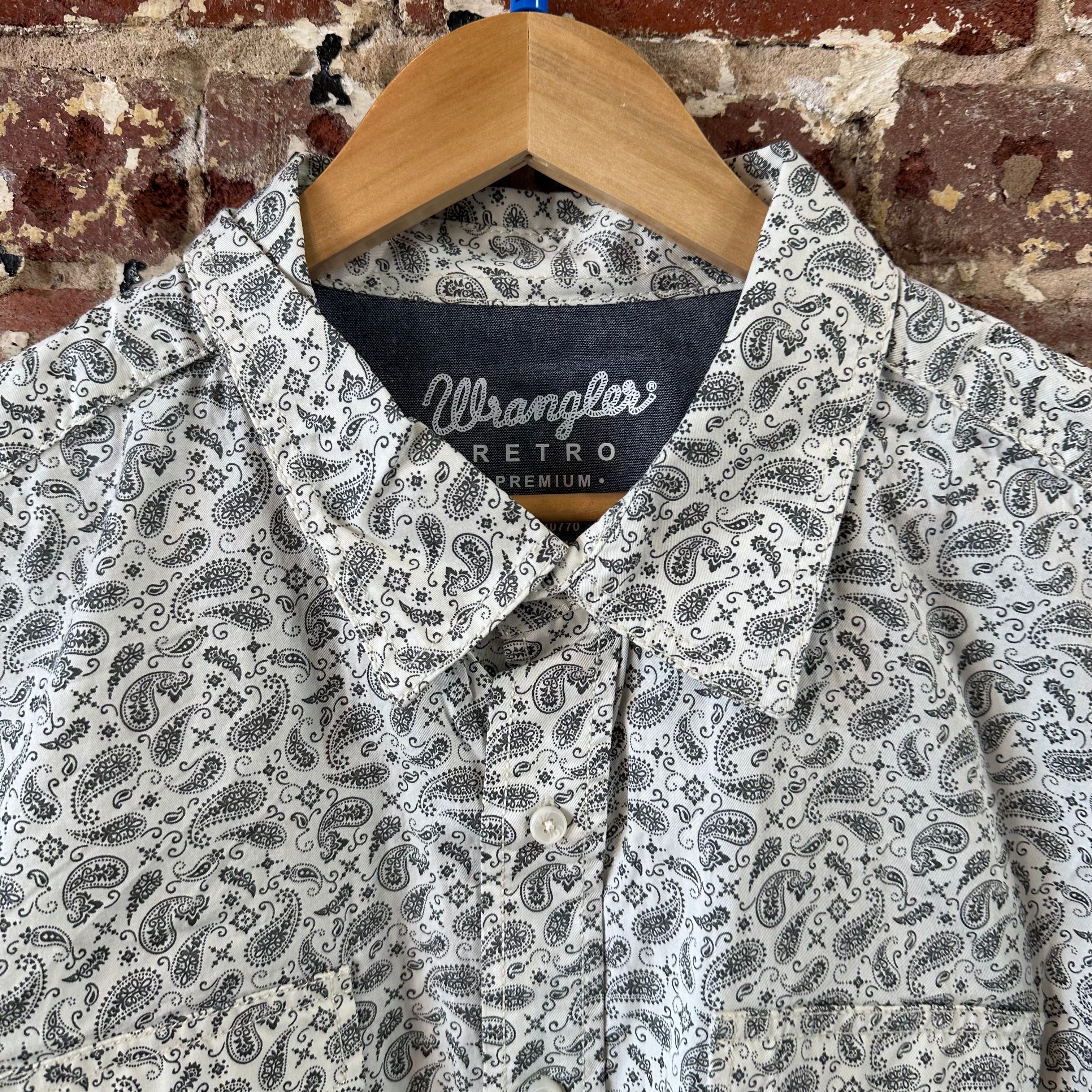 Wrangler Retro Button Up Shirt Mens 2XL Tall Pearl Snap Western Gray Paisley NEW