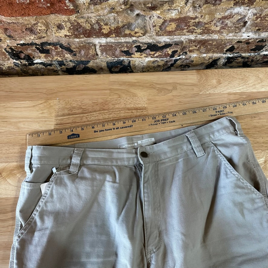 Carhartt Canvas Work Shorts Mens 38 Rugged Flex Utility Tan Beige