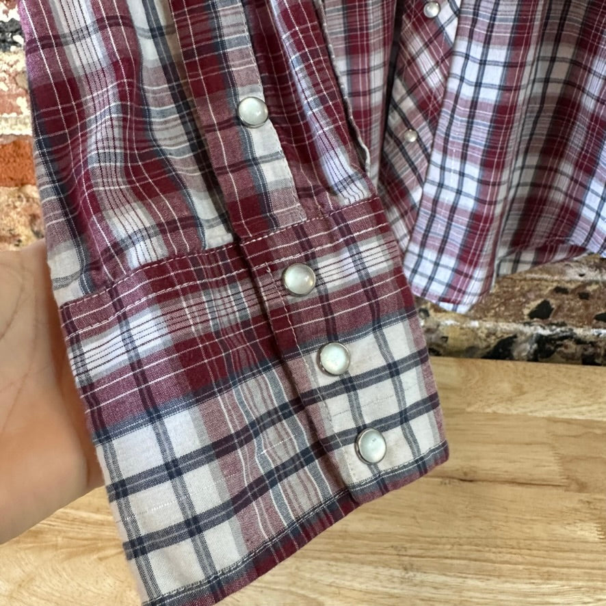 Roper Pearl Snap Shirt Men's Large Red Plaid Western Long Sleeve Pocket