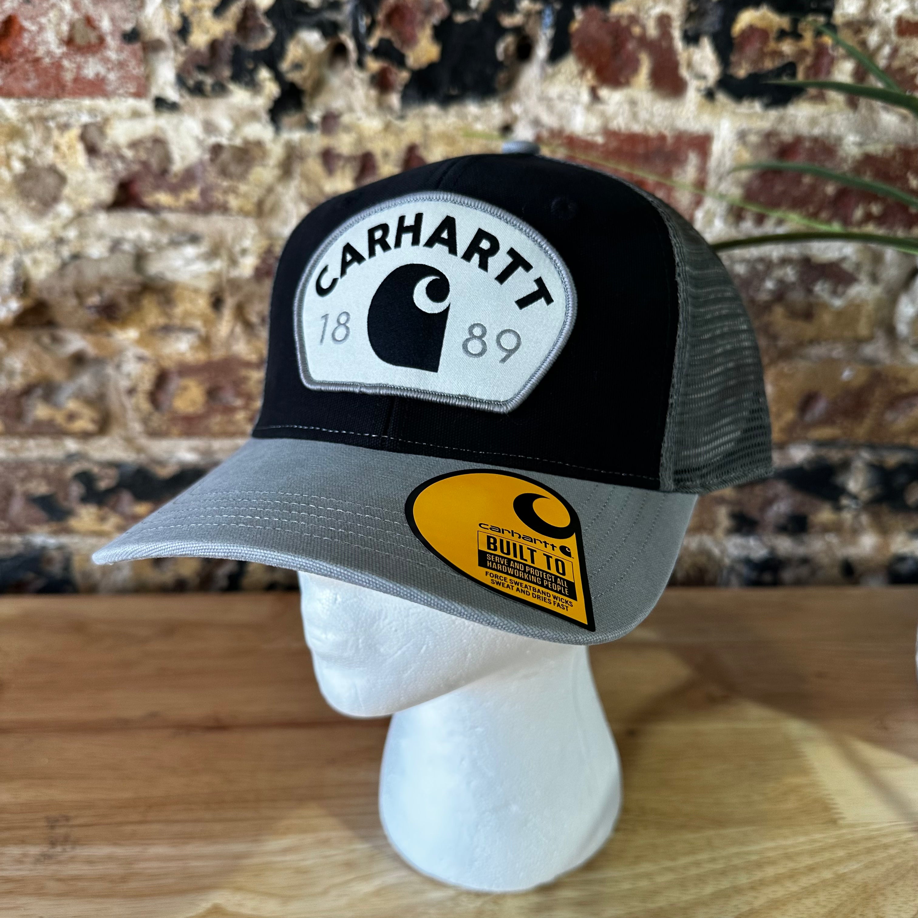 Carhartt Mens 1889 Black Gray Patch Snapback hat&nbsp;