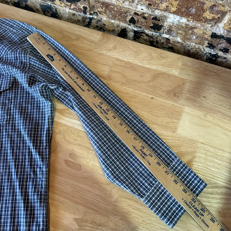 Panhandle Slim Large Shirt Button Down Long Sleeve Blue Western Gray Plaid