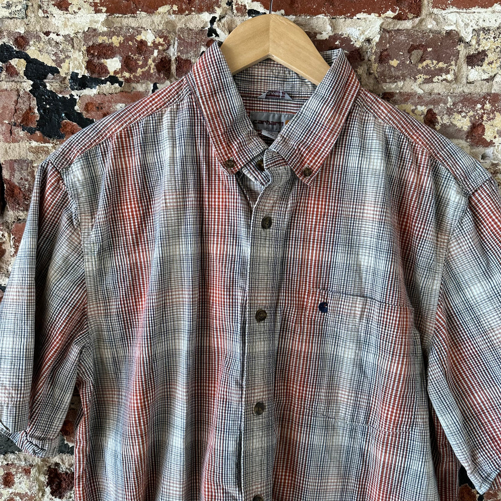 Carhartt shirt button up Short Sleeve Work Shirt Red Plaid Casual Mens Large